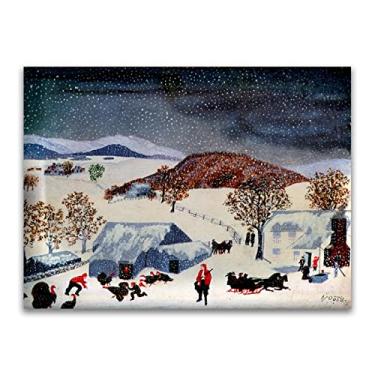 Imagem de Pinturas a óleo Grandma Moses Anna Mary Robertson. Reprodução impressa em tela. Arte famosa (pegando o peru de Ação de Graças) Pôster de paisagem. Imagens de arte de parede em tela 50 x 70 cm (20 x 28