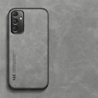 Imagem de HPQWN Capa de couro magnética para Samsung Galaxy S24 S23 Ultra FE S22 Plus A35 A53 A54 A55 Capa macia com placa de metal embutida, cinza, para Samsung A34 5G