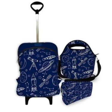 Imagem de Kit Escolar Premium com Mochila c/ Rodinhas + Lancheira + Necessaire Plus - ISOPRENE - Foguete-Unissex