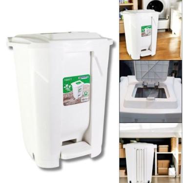 Imagem de Lixeira Grande Tonel Com Pedal e Rodas Branca de 60 Litros - ArqPlast