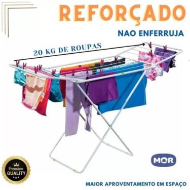 Imagem de Varal De Chão Reforçado COM ABAS SLIM BRANCO Dobrável Retrátil Slim Mo