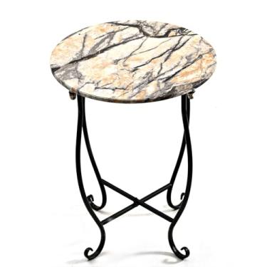 Imagem de Mesa lateral de pátio, varanda de jardim e varanda de jardim, cabeceira para plantas, mesa lateral de metal resistente a intempéries de 35,5 cm para ambientes internos e externos