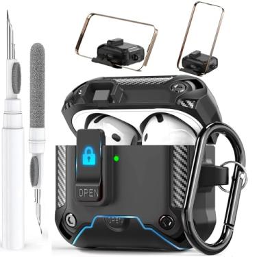 Imagem de Olytop Capa para Airpods 4 com suporte de telefone e clipe de bloqueio, capa resistente para Apple Airpods 4ª geração 2024 masculina e feminina, armadura à prova de choque para iPod 4 geração, capa