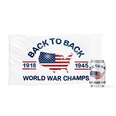 Imagem de bA1 Bandeira dos Campeões da Guerra Mundial de Volta às Costas (autêntica) + Coozie grátis - Faixa patriótica divertida para pôster de dormitório de faculdade ou caverna masculina - 9 x 1,5 m