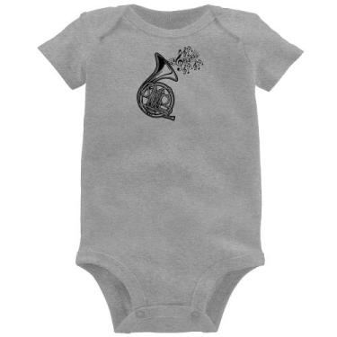Imagem de Body Bebê Trompa Notas Musicais - Foca na Moda, Cinza, G