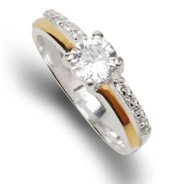 Imagem de Anel Solitário Brilhante Elegante Feminino Prata 925 E Ouro - CLARA CE