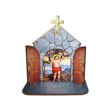 Imagem de Mini Capela Oratório Display Enfeite de Mesa São Sebastião 12cm Mdf Ma