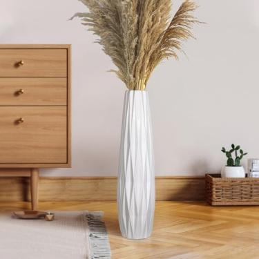 Imagem de GDSZJLJ Vaso de cerâmica branca de 61 cm de altura, vaso de flores grande com esmalte brilhante, vasos brancos grandes para flores, vasos de cerâmica decorativos para sala de estar, quarto,