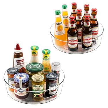 Imagem de Organizador de armário preguiçoso para armário, mesa giratória de 29,2 cm, transparente, com alças e borda elevada, organizador de especiarias giratório para cozinha, despensa
