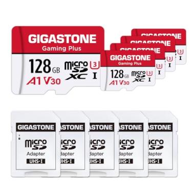 Imagem de GIGASTONE Cartão micro SD de 128 GB, pacote com 5, Gaming Plus, cartão de memória MicroSDXC para Nintendo-Switch, câmera de segurança, câmera Dash, UHS-I U3 A1 Classe 10, até 100 MB/s, com adaptador