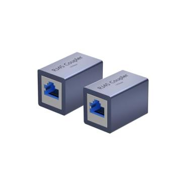 Imagem de Dingsun Acoplador RJ45, extensor Ethernet fêmea para fêmea acoplador Ethernet para Cat7/Cat6/Cat5/Cat5e (pacote com 2, cinza)