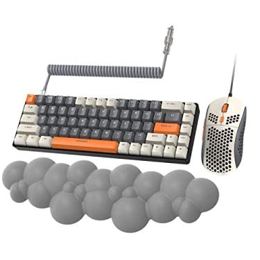 Imagem de ZIYOU LANG RK-T8PRO Teclado e mouse mecânico para jogos com fio 65% com apoio para pulso em nuvem RGB NKRO TKL Mini cabo enrolado Interruptor tátil marrom para PS4 PS5 Xbox PC Mac Gamer(branco cinza)