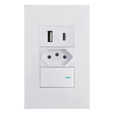 Imagem de Interruptor Premium De Parede Com Tomada Simples E Entrada Tipo C USB 