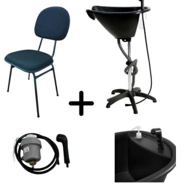 Imagem de Kit Lavatório portátil salão preto + cadeira fixa +aquecedor - PRÓPRIO