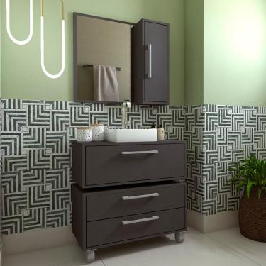 Imagem de Conjunto de Gabinete Suspenso com Cuba Branca, Gabinete de Chão e Armário de Banheiro com Espelho Alice 2 pt 2 gv Grafite