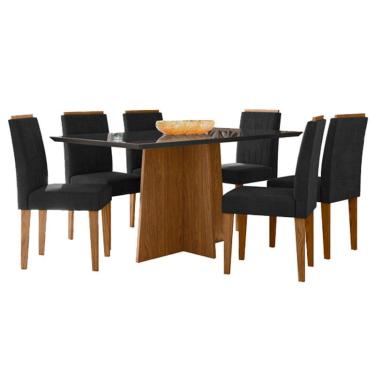 Imagem de Mesa de Jantar Anitta 160x90 cm com Vidro Ype Preto e 6 Cadeiras Ana Ype Veludo Preto – New Ceval