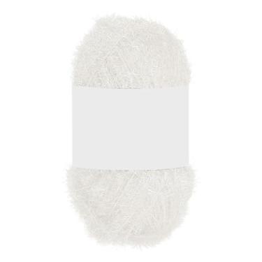 Imagem de PATIKIL 1 novelo de 100 metros, fio de poliéster brilhante Scrubbie fio de coração vermelho brilhante vidro para panos de prato crochê cobertor de tricô tapete suéter cachecol chapéu, branco