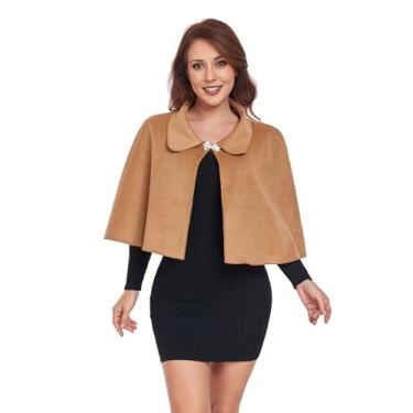 Imagem de TONGFANTFL Xaile feminino capelet curto capa quente poncho outono inverno xaile macio saída de praia, Camelo, Tamanho Único