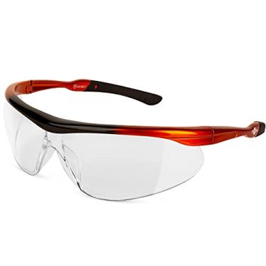 Imagem de ToolFreak Óculos de segurança – transparente com estojo – Proteção UV U6 e proteção contra impactos ANSI z87.1, lentes envolventes, alças antiderrapantes e cordão de pescoço – Óculos de segurança