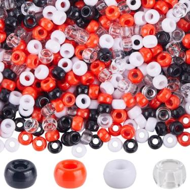 Imagem de SUNNYCLUE 1 caixa 800 peças 6 x 9 mm contas de pônei vermelhas e pretas sortidas Natal vermelho preto pequeno barril branco transparente espaçadores de plástico para fazer joias lembrancinhas de festa
