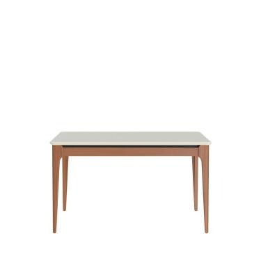 Imagem de Mesa de Jantar 135cm com Base em Madeira Natural e Tampo de Vidro Addar Off White Fosco/Natural