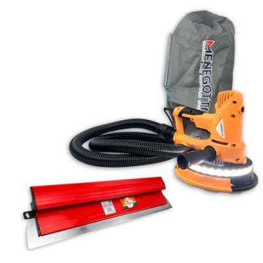 Imagem de Menegotti Lixadeira para Parede Com Sucção Mlp710 C/Led + Desempenadeira Berox 60cm em Aço Inox Compel para Massa Corrida e Efeitos Profissional Kit - 127V
