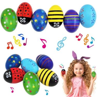 Imagem de Chochkees Grandes Ovos De Páscoa De Madeira Lisa Pintada Com Chocalho, Maracas De Madeira De Precisão, Perfeitos Para Artesanato De Páscoa, Decoração E Caça Aos Ovos Em Caixa De Papelão, 7 Cm, Desig