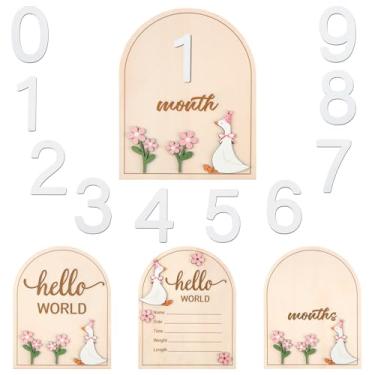Imagem de Colingmill 2 peças de cartões mensais de marcos de bebê com laço rosa discos de coquete de madeira adereços de fotografia para recém-nascidos para documentar o crescimento do seu bebê, presente para