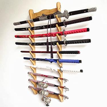 Imagem de Suporte de espada prateleira de exibição de espadas, suporte de parede para pendurar espadas, suporte para katana, suporte para espadas de piso de várias camadas, prateleiras para armas de 1 a 12