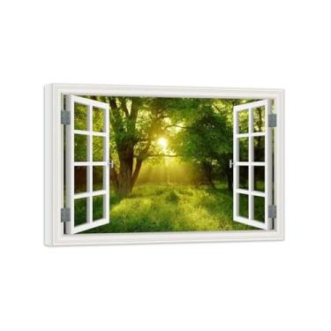 Imagem de Vista da Janela Paisagem Pintura em Tela-Sunset árvore-Impressão Lona Arte Parede Natural-Decoração Sala Estar 50x70cm Tela Embrulhada