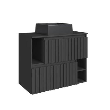 Imagem de Gabinete De Banheiro Suspenso 75cm Luiza Grafite Cuba Preta e 2 Portas Basculante