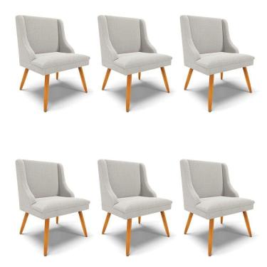 Imagem de Cadeira Sala De Jantar Pé Palito Castanho Kit 6 Liz Bouclê Cinza D03 - D`rossi