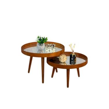 Imagem de Mesa de Centro Redonda Espelhada com Pé Palito, Design Moderno e Sofisticado para Sala de Estar, Conjunto Decorativo Versátil (Madeirado Com Tampos Espelhados)