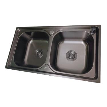 Imagem de Cuba Dupla Gourmet Cozinha Aço Inox 304 Preta 78x43cm Preta
