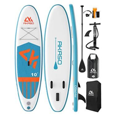Imagem de AKASO Paddleboard inflável, Yoga SUP com mochila, deck antiderrapante, bolsa impermeável, correia, pá flutuante e bomba de mão