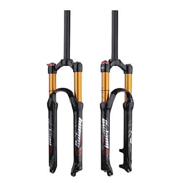 Imagem de BOLANY Garfo de suspensão pneumática para bicicleta de 26/27,5/73.7 cm 120 mm ajuste de tubo reto/cônico manual/garfos de bicicleta com bloqueio remoto QR 9 mm MTB Garfo dianteiro (manual reto, 69,8