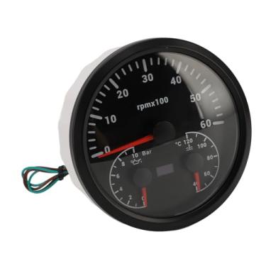 Imagem de 3 Polegadas de Tacômetro Elétrico Medidor de Pressão de água Temp Managão 4 3/8in 6000rpm 0 a 10bar 40 a 120 ℃ 7 Cores Iluminadas para o Caminhão de Iate RV (Black Black Belief)