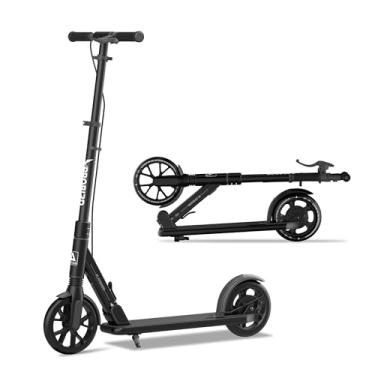 Imagem de Playshion Kik Scooter para crianças a partir de 6 anos, adolescentes e adultos, leve, dobrável, com guidão ajustável e freios a tambor, preta