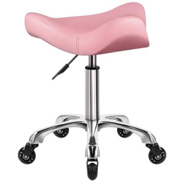 Imagem de WKWKER Banqueta de rodinhas resistente com rodas hidráulica giratória ajustável banqueta ergonômica de couro irregular grosso para cozinha, desenho, laboratório, escritório, salão, mensagem, banco