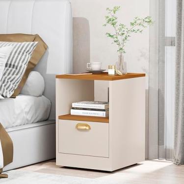Imagem de Mesa de Cabeceira Set organizador criado mudo box para quarto com gaveta (Off White/Nature)