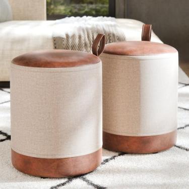 Imagem de Kit Conjunto 2 Puff puff Banqueta Linho e material sintético Euro Bege