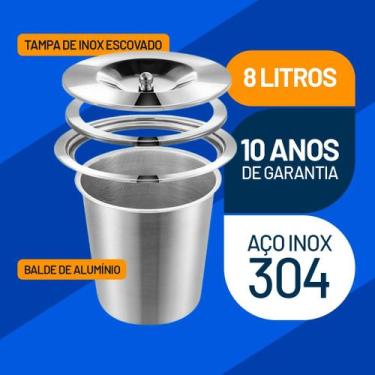 Imagem de Lixeira As Pia Cozinha Embutir Em Inox Não Enferruja 8l