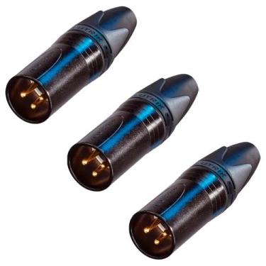 Imagem de 3 conectores neutrik xlr macho 3 polos preto/dourado nc3mxx-b