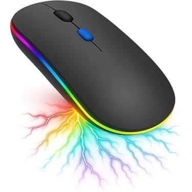 Imagem de Mouse Sem Fio Wireless Recarregável Ergonômico Óptico LED RGB Colorido Bluetooth USB 2.4 Ghz 1600Dpi Notebook Computador Design Moderno Ultra Slim