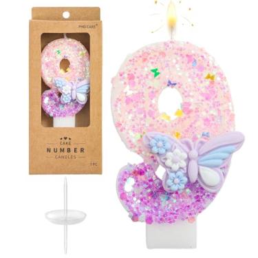 Imagem de PHD CAKE Número 9 velas de aniversário de borboleta roxa, velas com número de borboleta, velas com número de bolo, celebração de festa