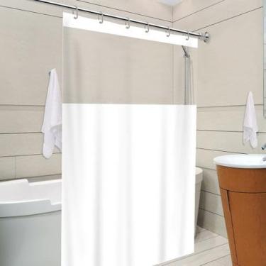 Imagem de Cortina Banheiro Box Branca com ou sem Visor com Ganchos Antimofo Pvc(BRANCA COM VISOR)