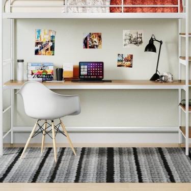 Imagem de Conjunto Cama Alta Infantil / Juvenil com Mesa de Estudos Teko Casatema Branco Fosco / Álamo