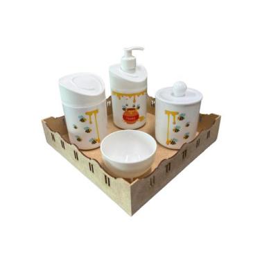Imagem de Kit Higiene Abelhinha III Baby C/bandeja Nuvem E Quadrada Mdf - Dóia K