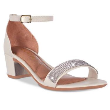 Imagem de Sandalia Feminina Salto Baixo Napa com Strass A349 - Takata, Offwhite,