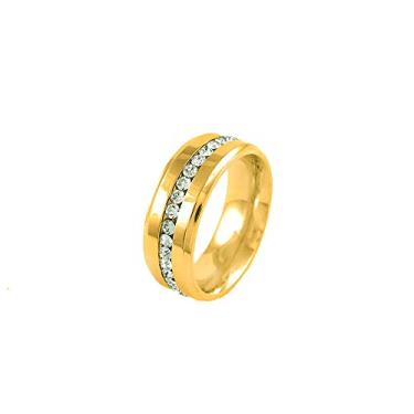 Imagem de Savlano Aliança de noivado de aço inoxidável Eternity Middle Single Row Cubic Zirconia de 8 mm para homens e mulheres. Vem com caixa de presente, 10, Metal, Zircônia cúbica